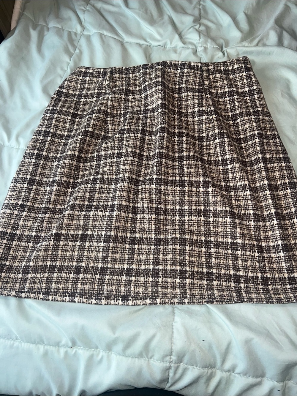 Plaid Mini Skirt in Brown & White Like New